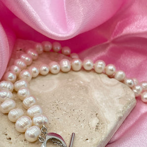 Lovely Silver Pearl Necklace / Stainless Steel