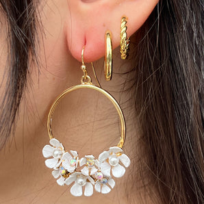 Flower Lily Earrings / Brass & Crystal