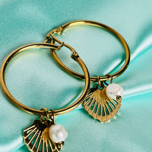 Lluvia de Mar Earrings / Stainless Steel & Pearl
