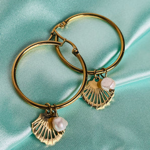 Lluvia de Mar Earrings / Stainless Steel & Pearl
